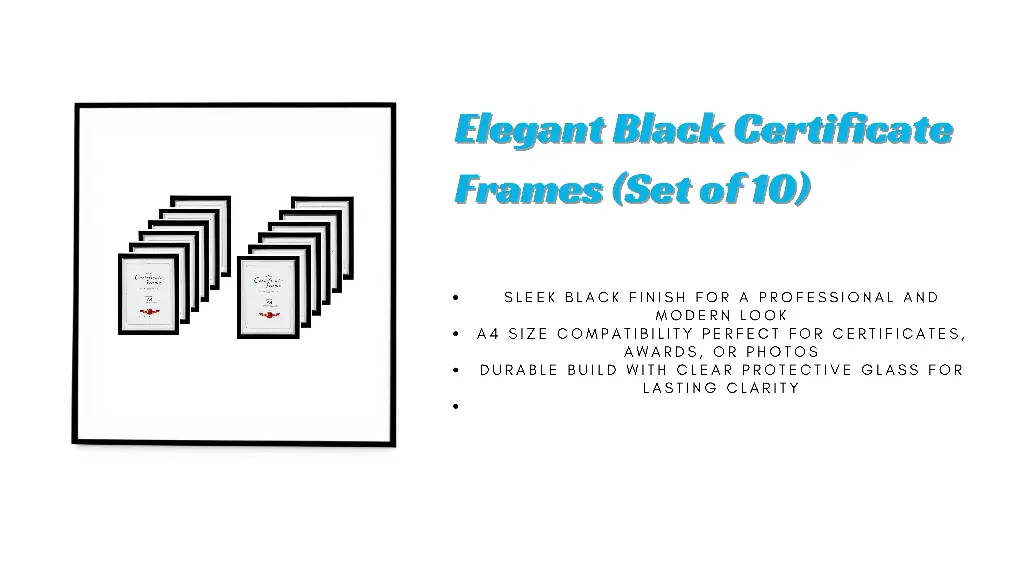 Title: Elegant Black Certificate Frames (Set of 10)